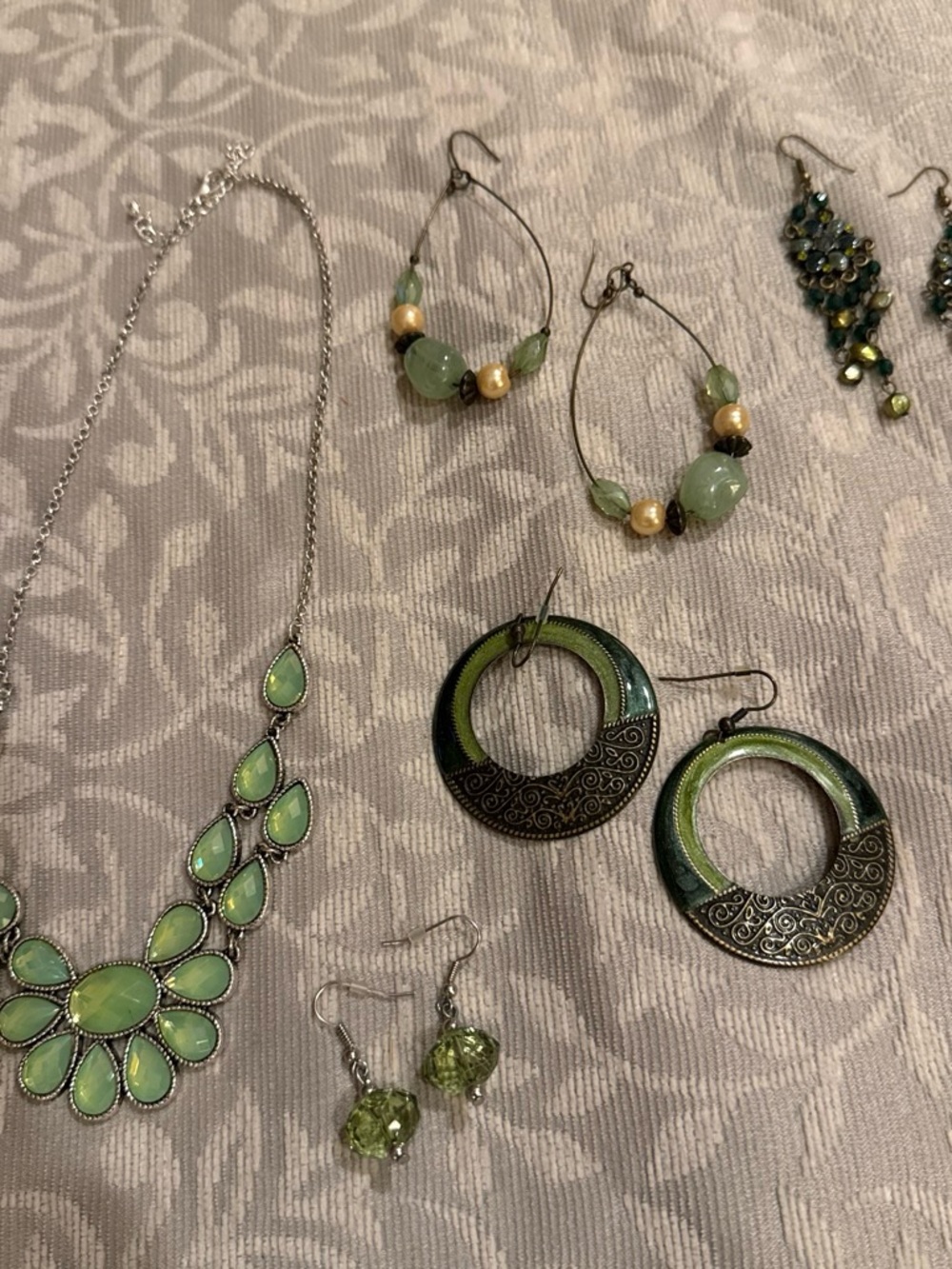 Green Multi-Stone Statement Necklace and Earring Set - Women Jewelry